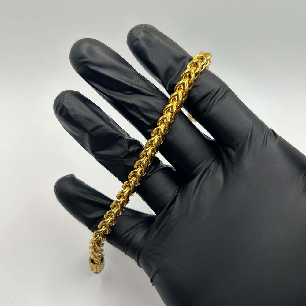 6mm Real Gold Plated Franco Bracelet Stainless Steel 7 Inch Mens Waterproof